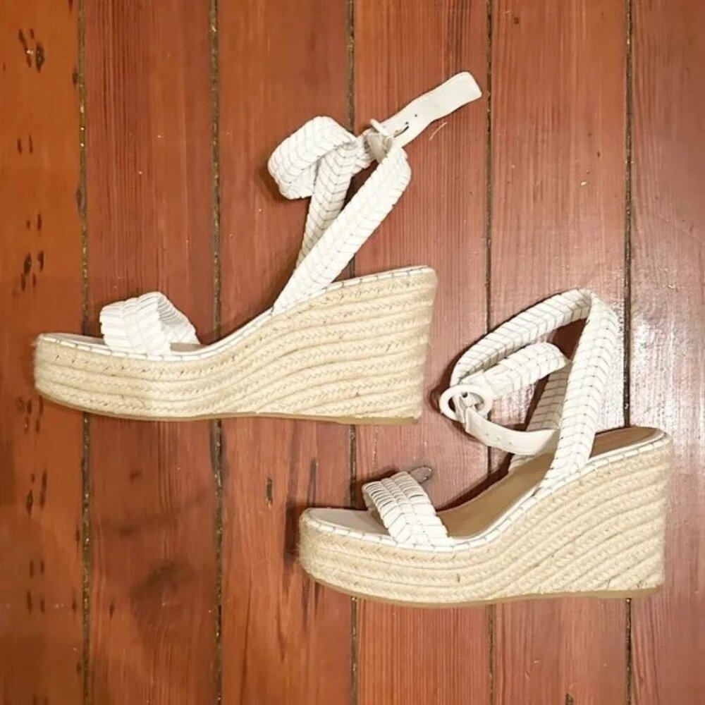 Veronica Beard Rilla Woven Wedge Espadrille, White